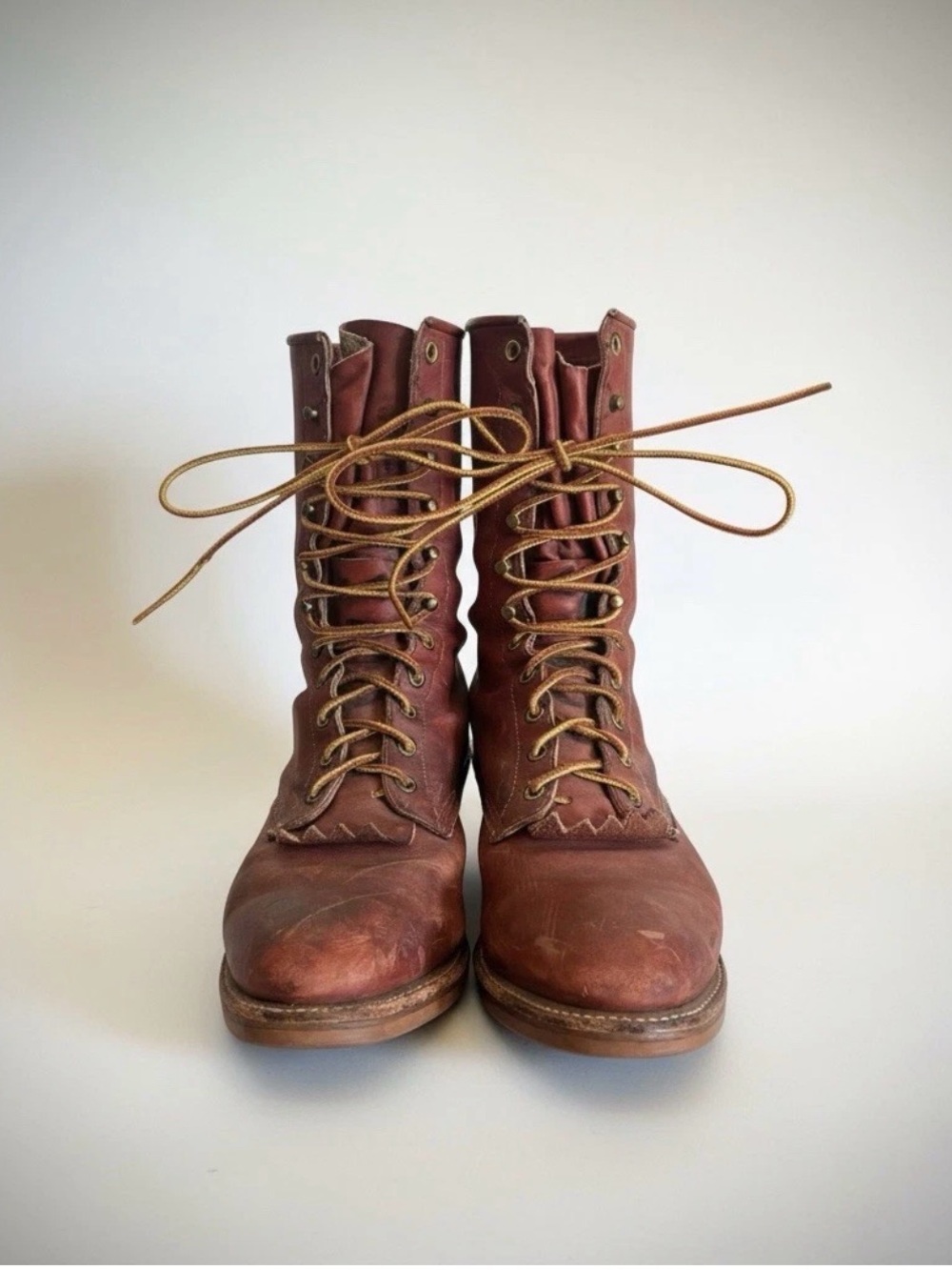 Vtg Chippewa Packer Mens Cowboys Boot Brown Leather Mid Calf Pull On Boot Sz 10